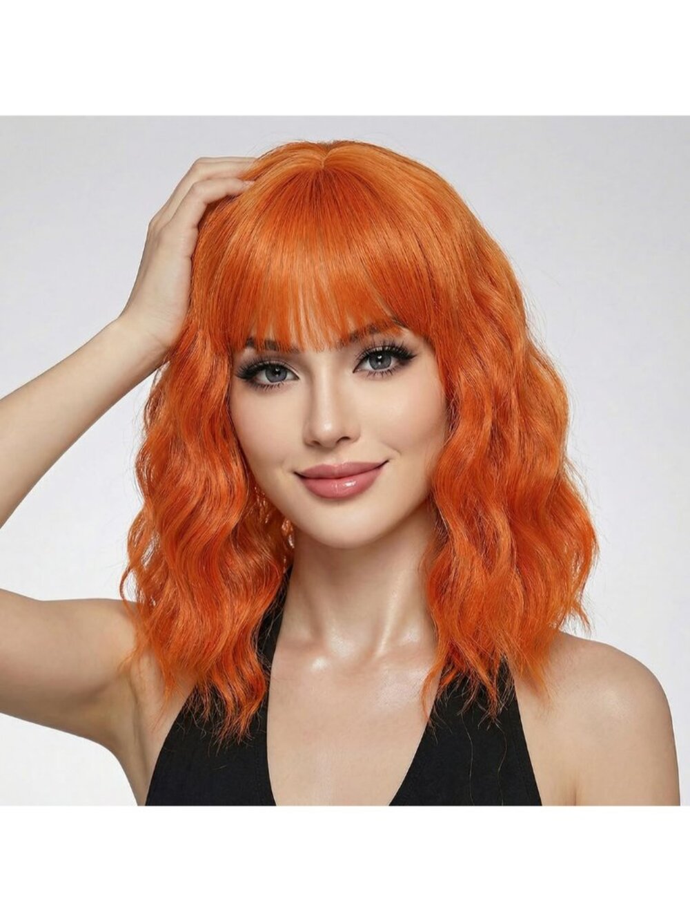 Women's Ginger 14 Inch Short Shoulder Length Synthetic Bangs Wavy Bob Wig
